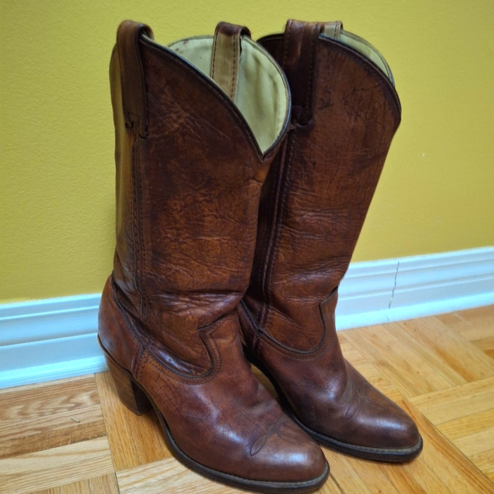 Brown Leather Heel Cowgirl Boots